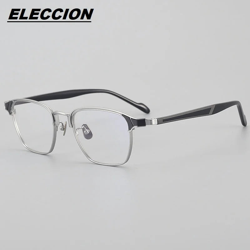 Eleccion Men's Full Rim Big Square Titanium Eyeglasses 17302 Full Rim Eleccion Silver - Black CHINA