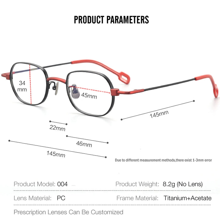 Muzz Unisex Full Rim Small Square Titanium Eyeglasses M004 Full Rim Muzz   