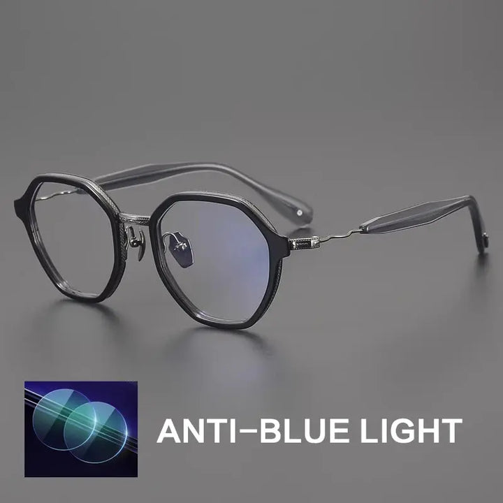 Gatenac Unisex Full Rim Polygon Acetate Titanium Eyeglasses 892505 Gatenac