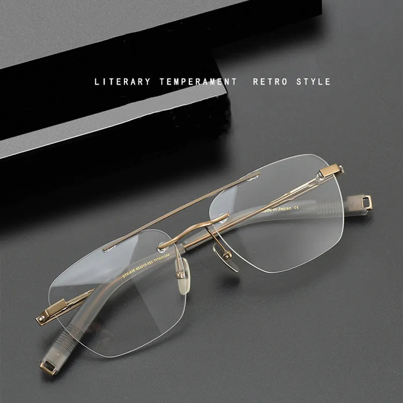 Hdcrafter Unisex Rimless Square Double Bridge Titanium Eyeglasses Dtx419 Rimless Hdcrafter Eyeglasses   