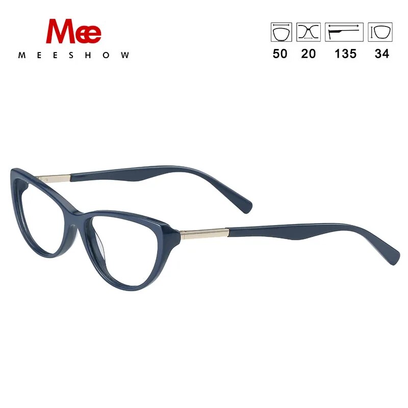 Meeshow Women's Eyeglasses Acetate Cat Eye Frame Acetate Alloy 1807 Frame MeeShow Blue China 