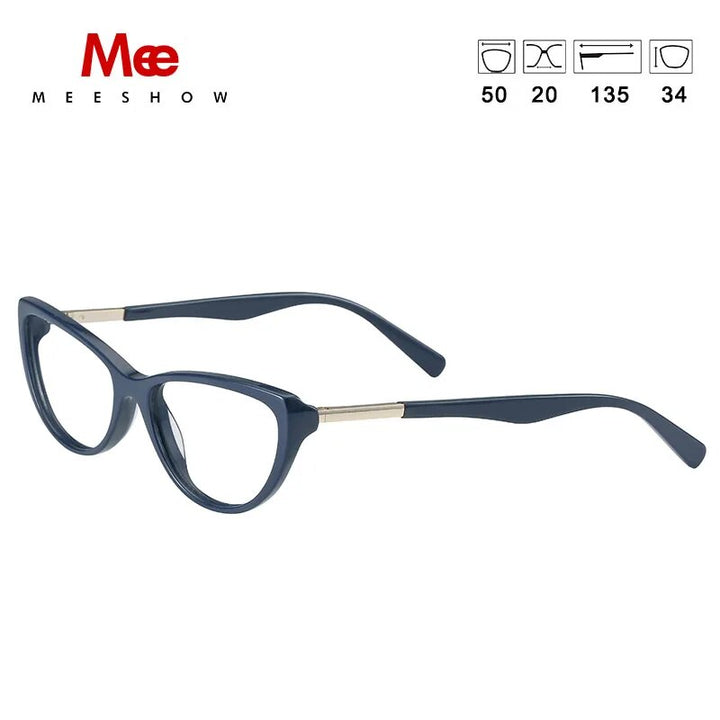 Meeshow Women's Eyeglasses Acetate Cat Eye Frame Acetate Alloy 1807 Frame MeeShow Blue China 