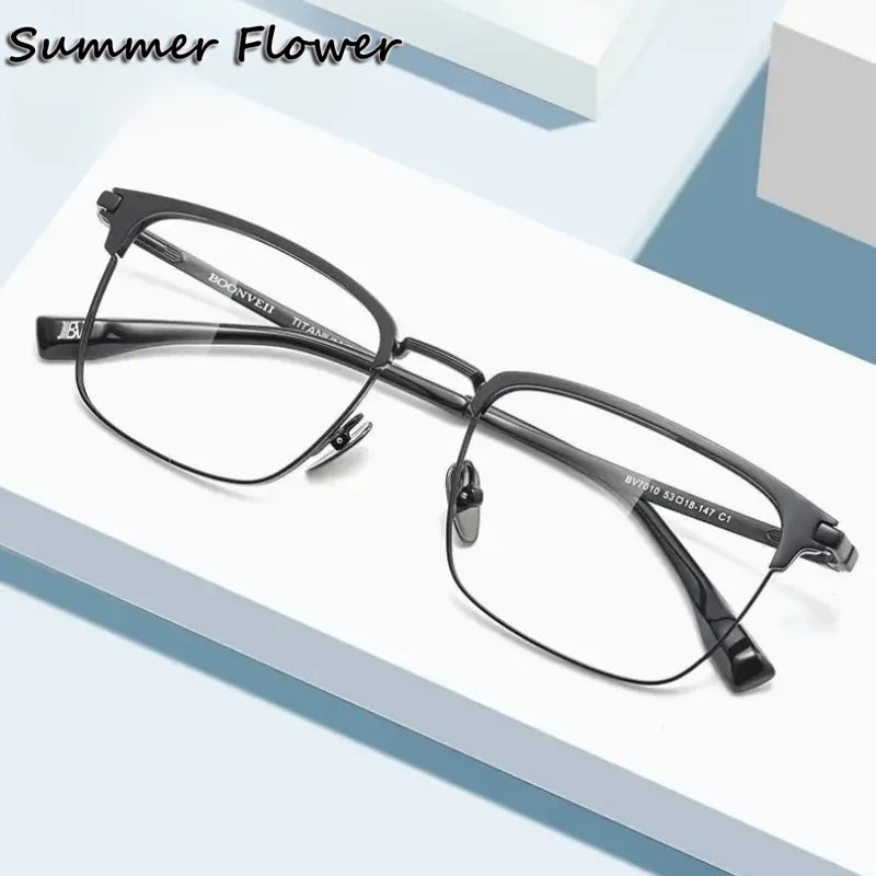 Summer Flower Men's Full Rim Square Titanium Eyeglasses 617010
