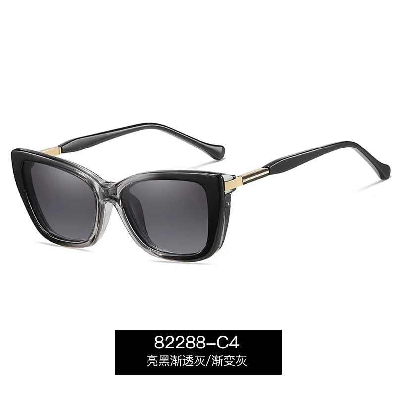 Reven Jate Women's Full Rim Square Tr 90 Alloy Eyeglasses Clip On Sunglasses 382288