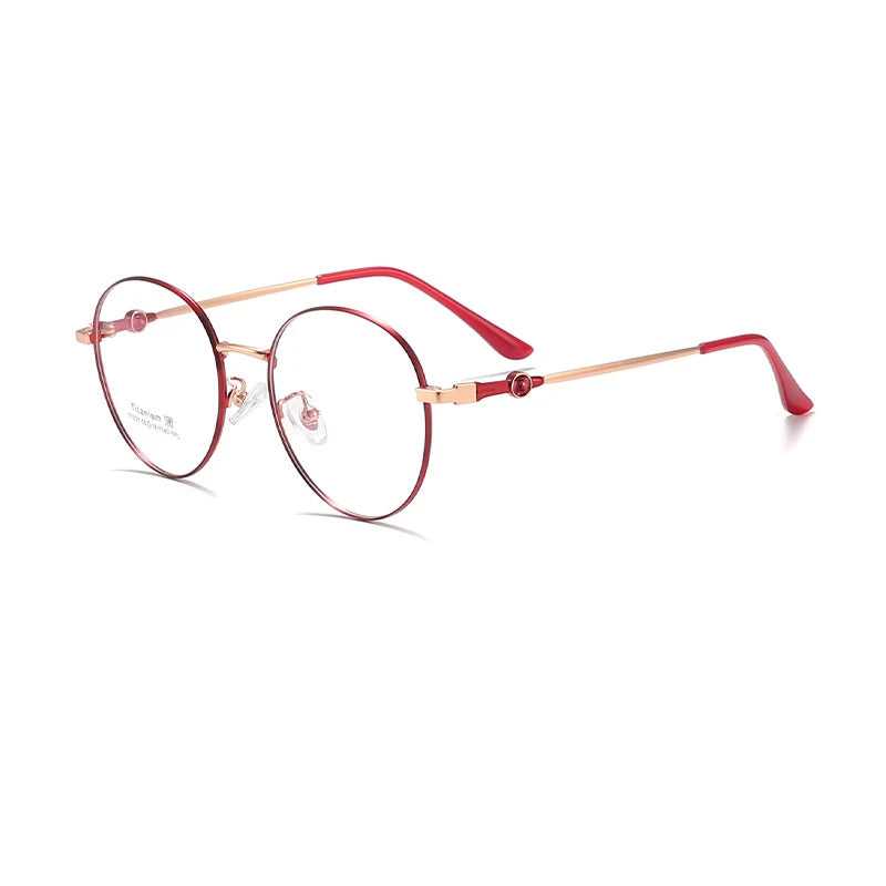 KatKani Women's Full Rim Round Titanium Alloy Eyeglasses 77031 Full Rim KatKani Eyeglasses Wine Red  