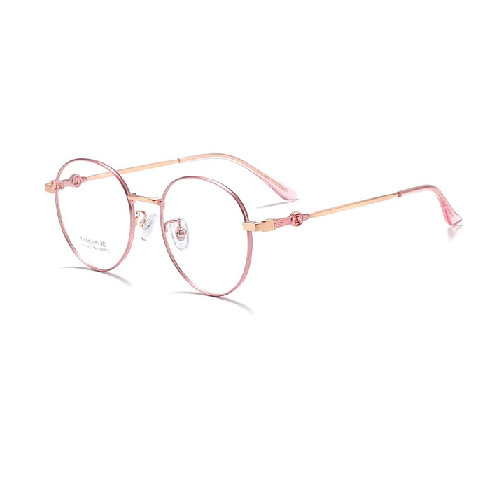 KatKani Women's Full Rim Round Titanium Alloy Eyeglasses 77031 Full Rim KatKani Eyeglasses Pink Rose  