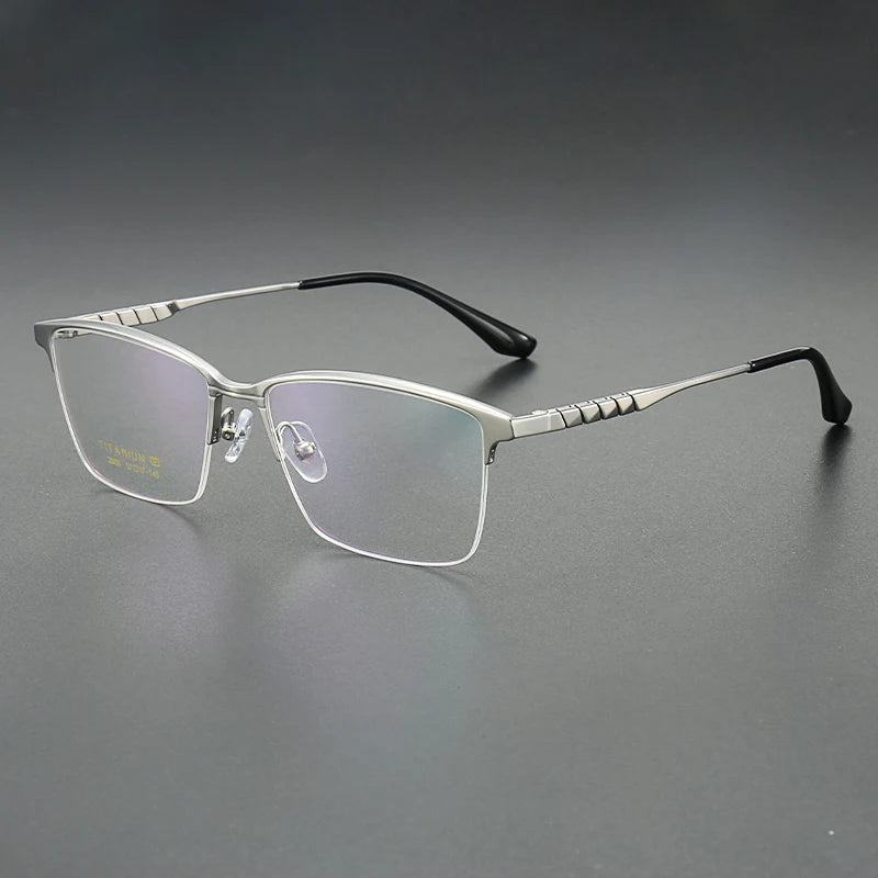 Muzz Men's Semi Rim Brow Line Square Titanium Eyeglasses 82908