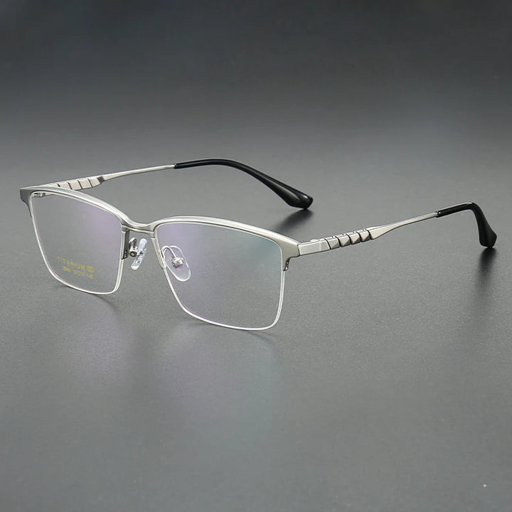 Muzz Men's Semi Rim Brow Line Square Titanium Eyeglasses 82908