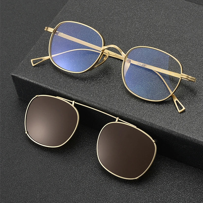 Black Mask Women's Full Rim Square Titanium Eyeglasses Clip On Sunglasses 910517