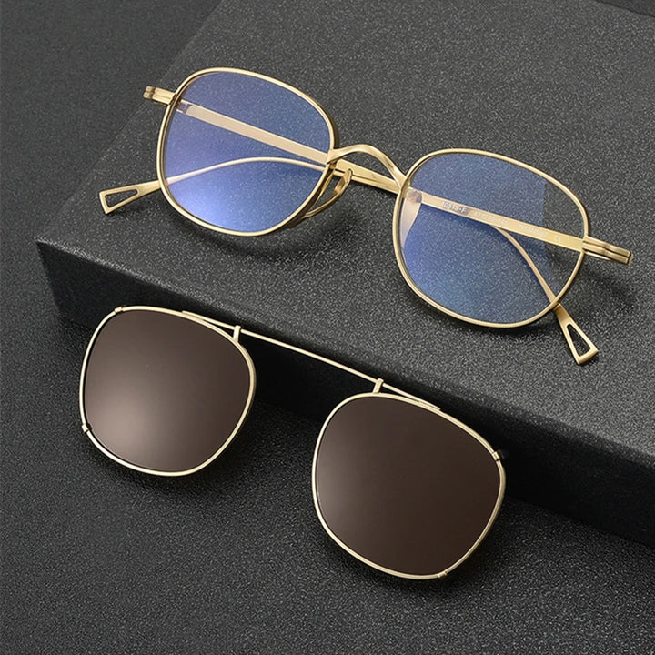 Black Mask Women's Full Rim Square Titanium Eyeglasses Clip On Sunglasses 910517