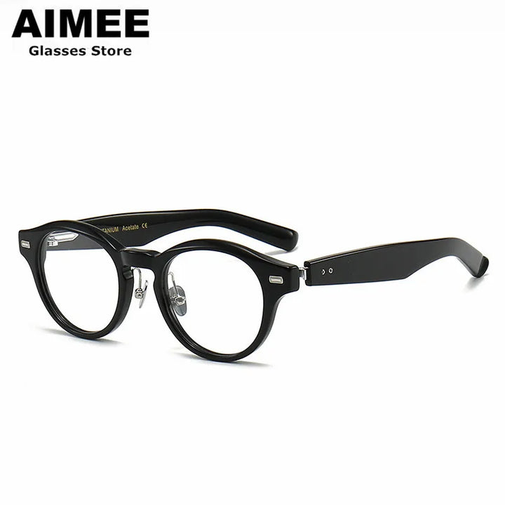 Aimee Unisex Full Rim Round Titanium Acetate Eyeglasses 14150 Full Rim Aimee Black  