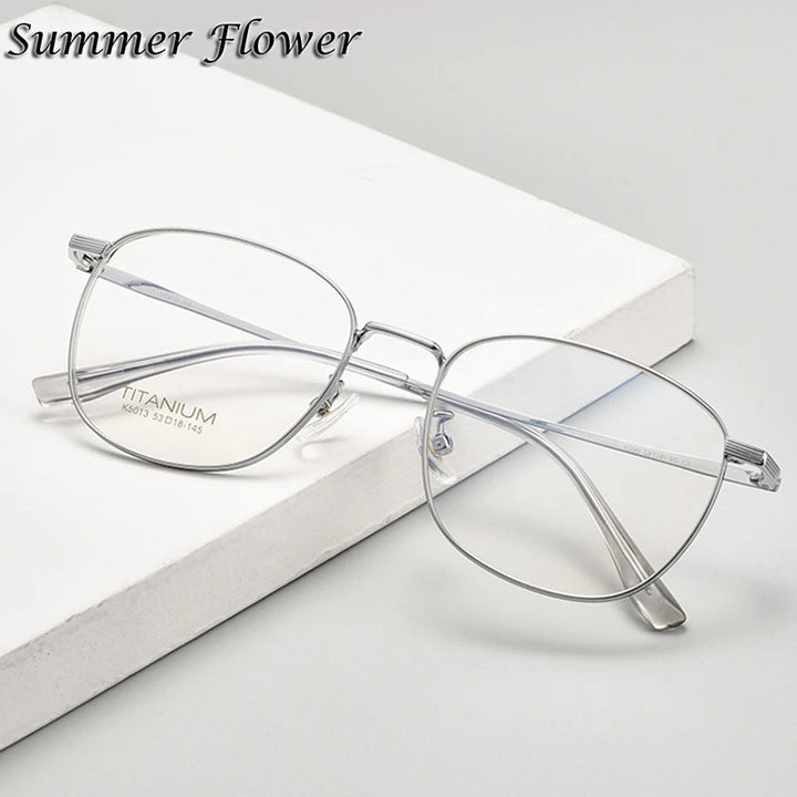 Summer Flower Unisex Full Rim Square Titanium Eyeglasses 845013 Full Rim Summer Flower