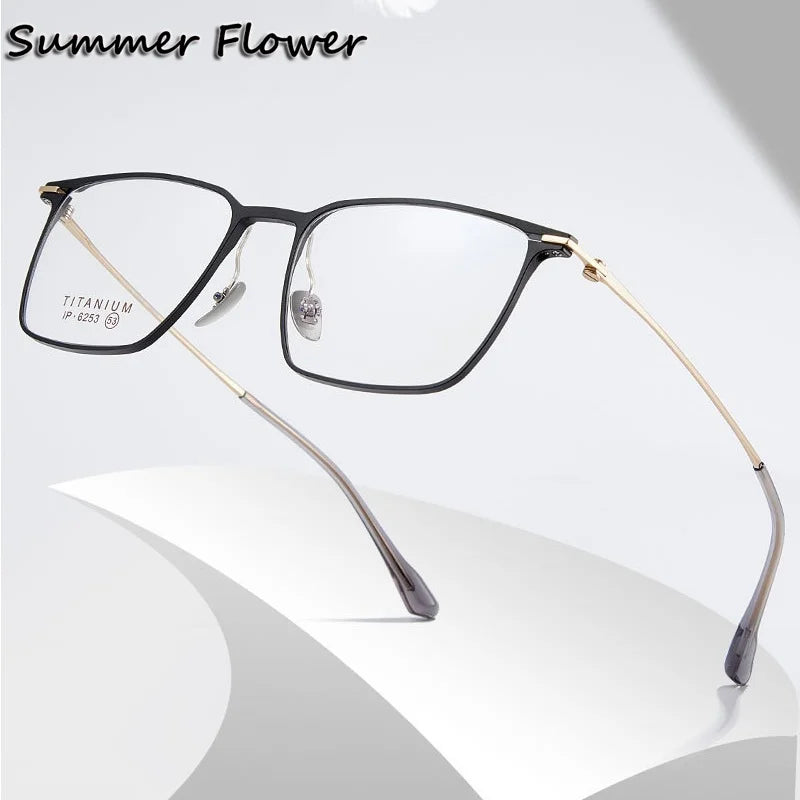 Summer Flower Men's Full Rim Square Titanium Eyeglasses 616253