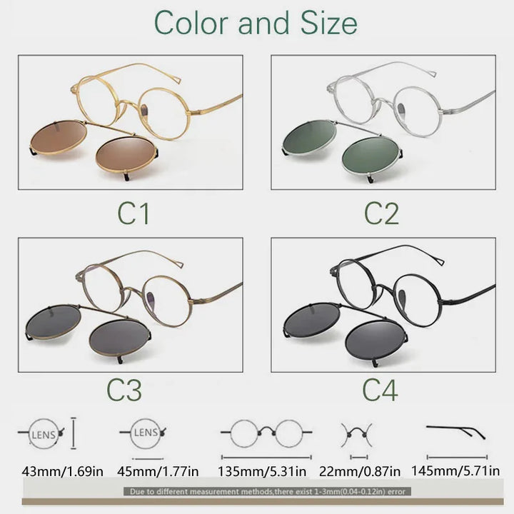 Yujo Women's Full Rim Round Titanium Eyeglasses Clip On Sunglasses 145100