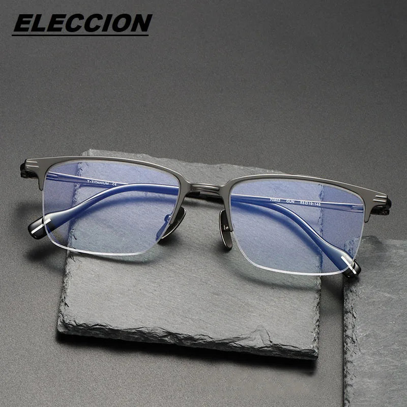 Eleccion Men's Semi Rim Square Titanium Alloy Eyeglasses 70802 Semi Rim Eleccion