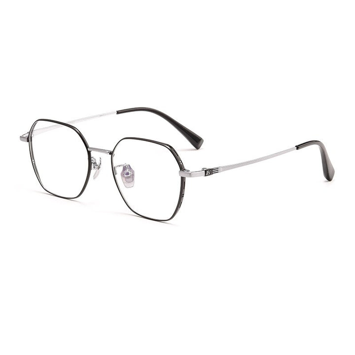 KatKani Unisex Full Rim Small Polygon Titanium Eyeglasses Bv87008 Full Rim KatKani Eyeglasses Black Silver  