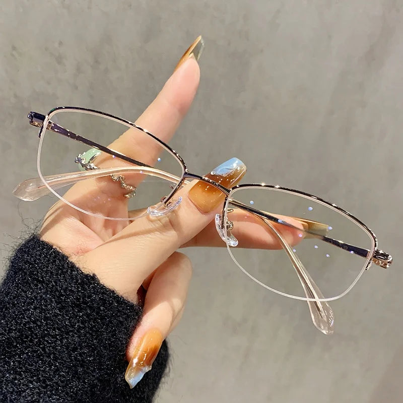 Momoja Women's Semi Rim Square Titanium Eyeglasses 23006