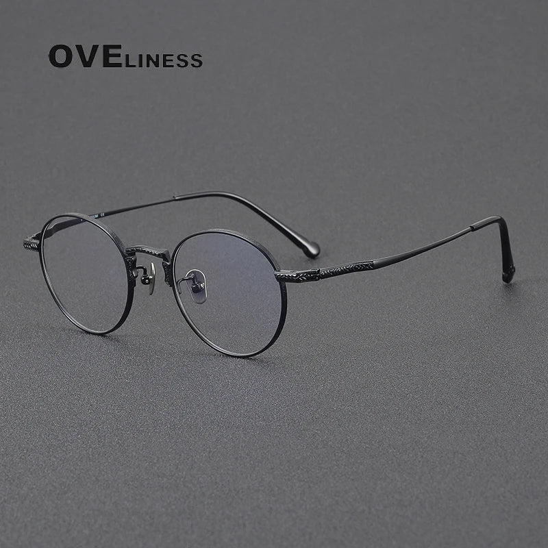 Oveliness Women's Full Rim Round Acetate Titanium Eyeglasses 3042 Full Rim Oveliness black  