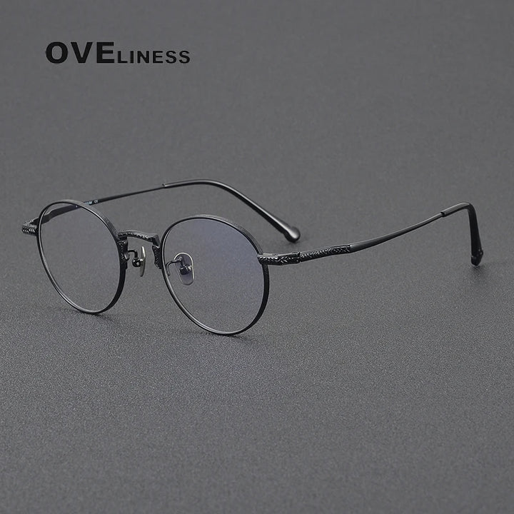 Oveliness Women's Full Rim Round Acetate Titanium Eyeglasses 3042 Full Rim Oveliness black  