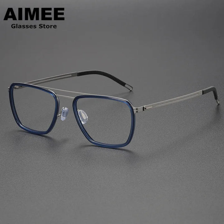 Aimee Unisex Full Rim Square Double Bridge Titanium Acetate Eyeglasses 8202 Full Rim Aimee Blue-Silver  