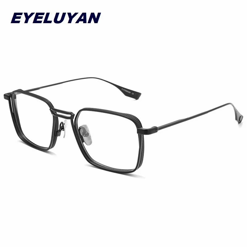 Eleccion Men's Full Rim Square Double Bridge Titanium Eyeglasses 94125 Full Rim Eleccion Black