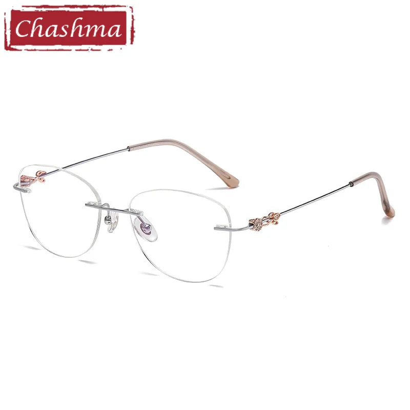 Chashma Women's Rimless Oval Cat Eye Titanium Reading Glasses 946086 Reading Glasses Chashma Silver Progressive 1.61|None