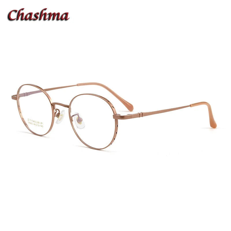 Chashma Ochki Unisex Full Rim Small Round Titanium Eyeglasses 95962 Full Rim Chashma Ochki Rose Gold  