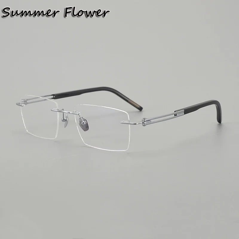 Summer Flower Men's Rimless Square Titanium Horn Tip Eyeglasses 611150