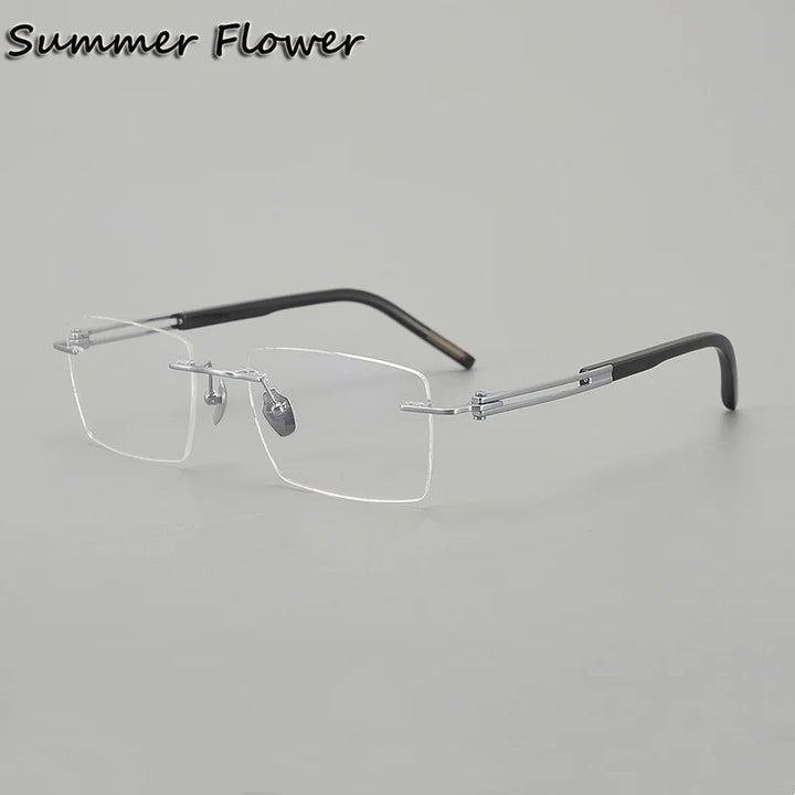 Summer Flower Men's Rimless Square Titanium Horn Tip Eyeglasses 611150