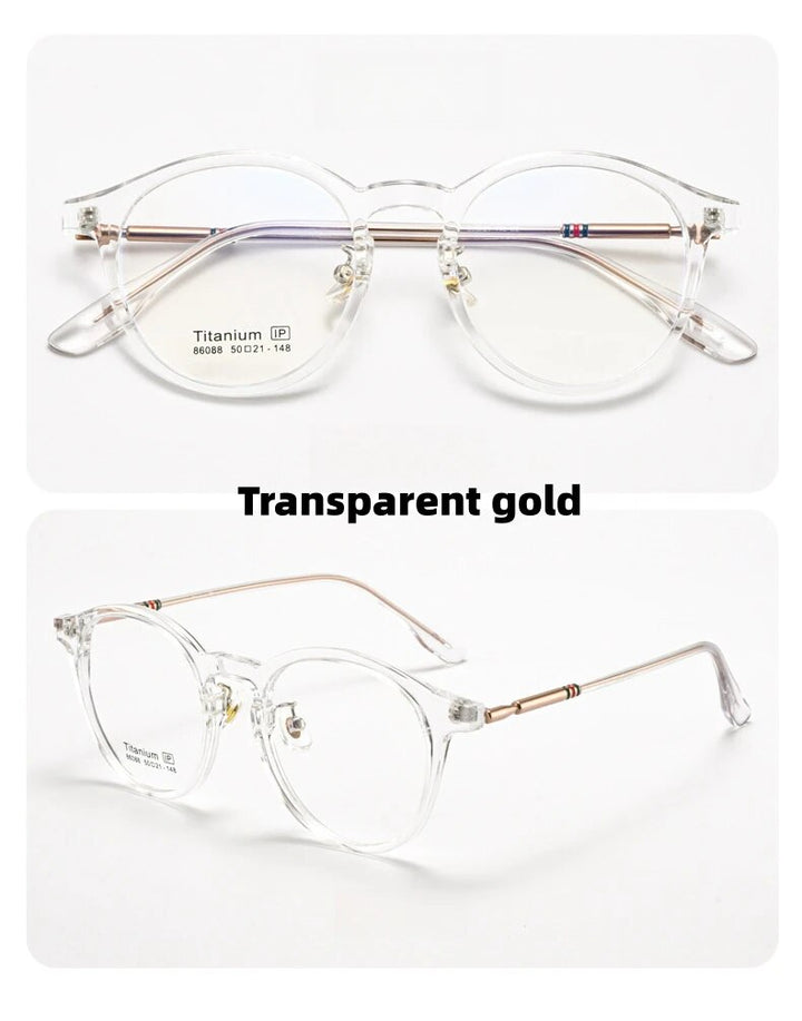 KatKani Unisex Full Rim Round Tr 90 Titanium Eyeglasses 6088 Full Rim KatKani Eyeglasses Transparent gold  