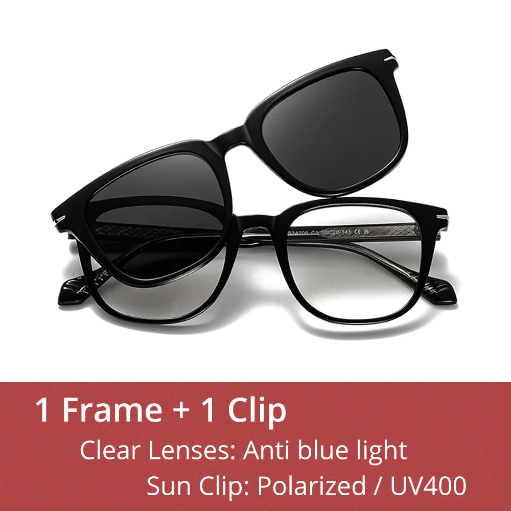 Ralferty Unisex Full Rim Square Tr 90 Alloy Eyeglasses Clip On Sunglasses 534206