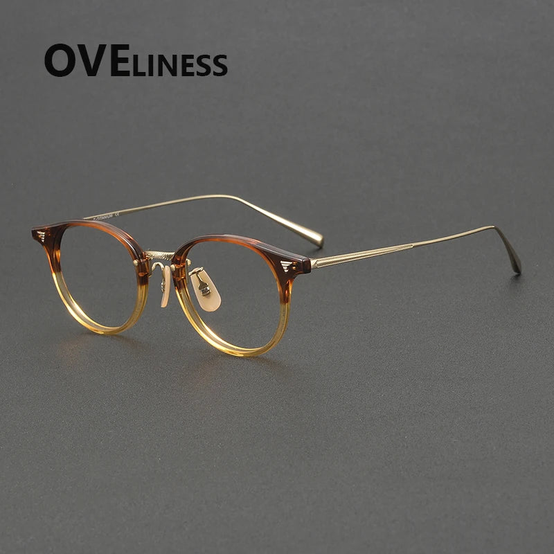 Oveliness Women's Full Rim Oval Round Acetate Titanium Eyeglasses 68510