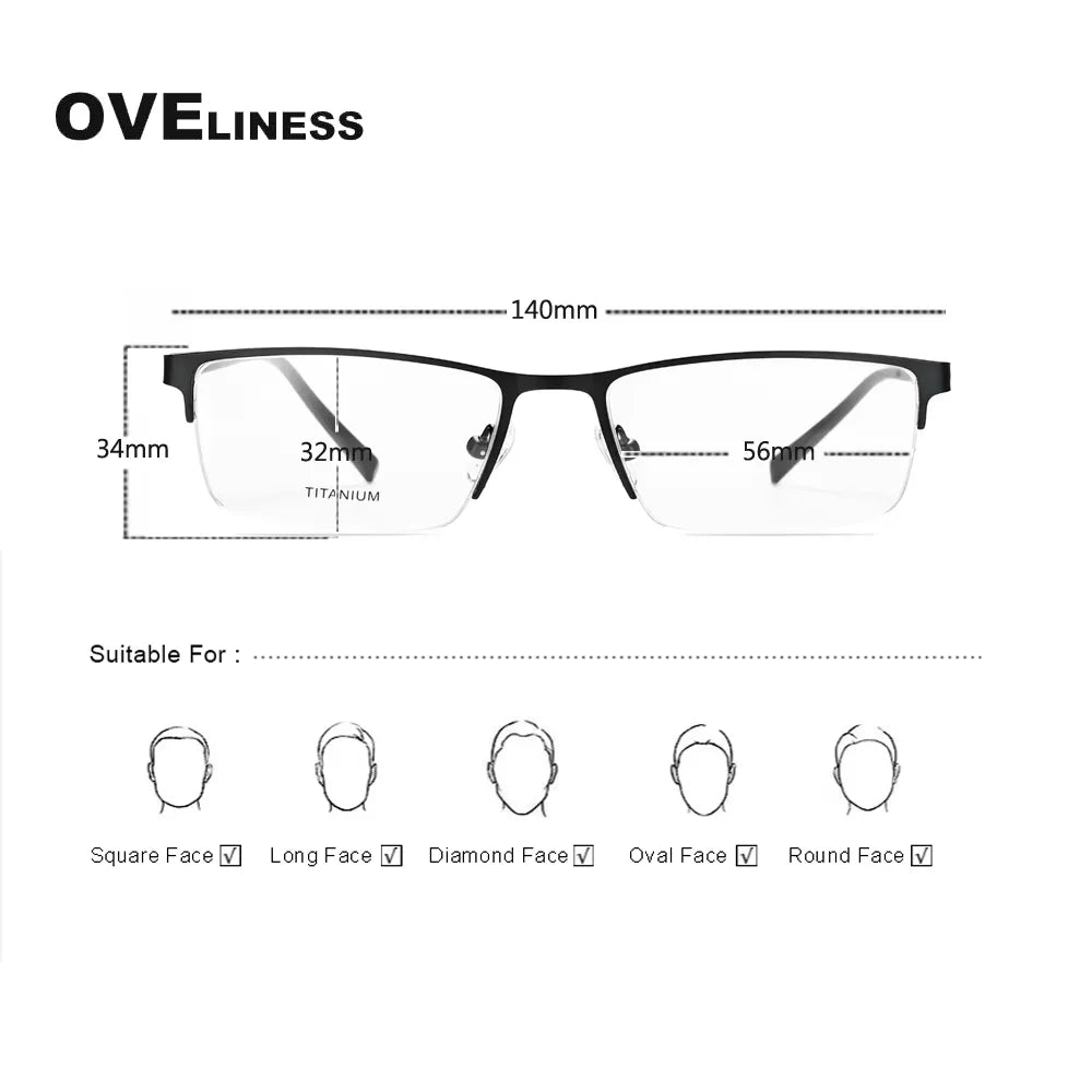 Oveliness Men's Semi Rim Square Titanium Alloy Eyeglasses 49853 Semi Rim Oveliness   