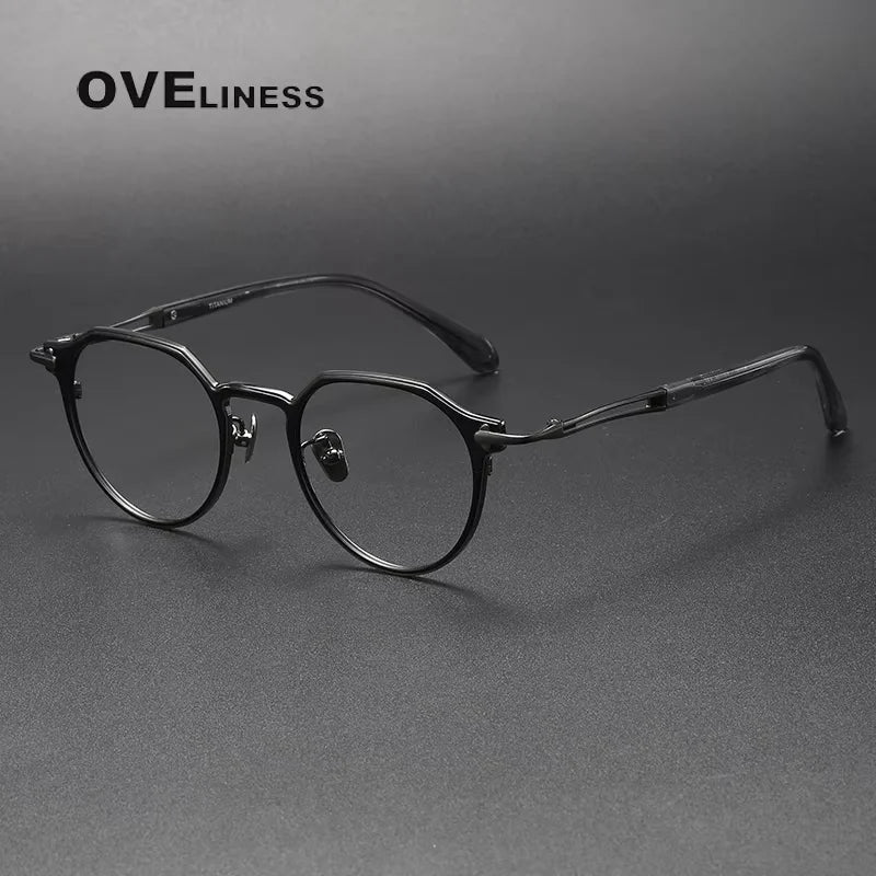 Oveliness Unisex Full Rim Flat Top Oval Titanium Acetate Eyeglasses 14121 Full Rim Oveliness black gun  