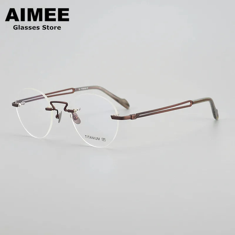 Aimee Unisex Rimless Round Titanium Eyeglasses 19063 Rimless Aimee   