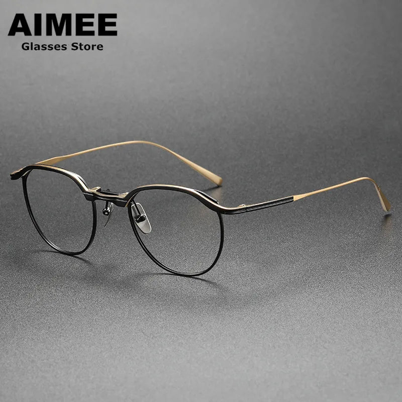 Aimee Unisex Full Rim Flat Top Square Titanium Acetate Eyeglasses 2147 Full Rim Aimee Black-Golden  