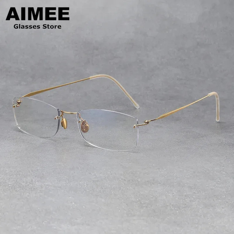 Aimee Unisex Rimless Rectangle Screwless Titanium Eyeglasses 4214 Rimless Aimee Golden  