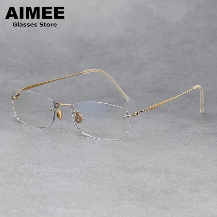 Aimee Unisex Rimless Rectangle Screwless Titanium Eyeglasses 4214 Rimless Aimee Golden  