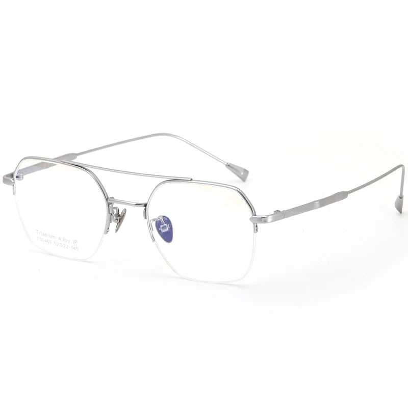 Muzz Unisex Semi Rim Square Double Bridge Titanium Alloy Eyeglasses M346 Semi Rim Muzz Silver  