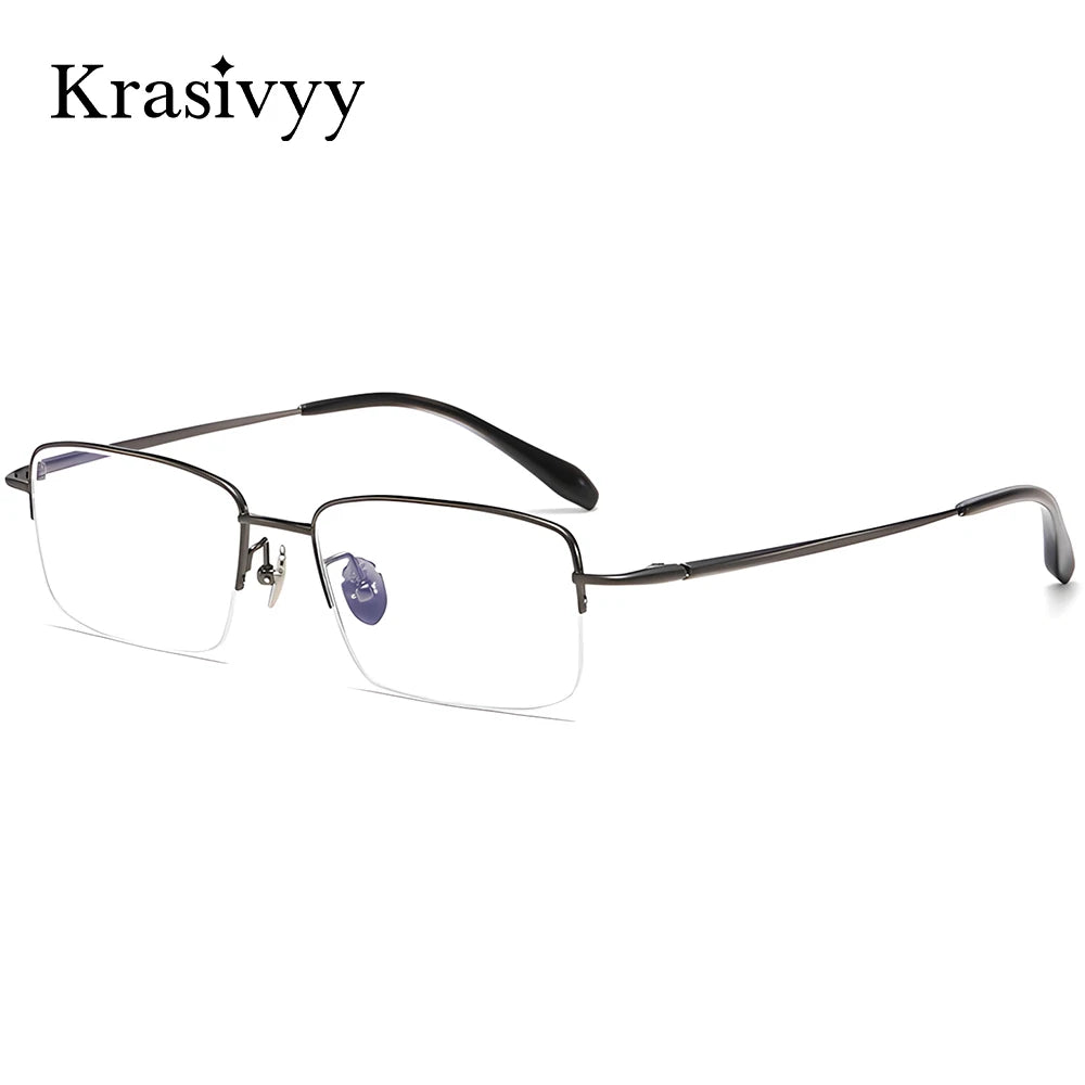 Krasivyy Men's Semi Rim Big Square Titanium Eyeglasses 316088