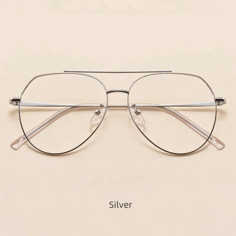 KatKani Unisex Full Rim Oval Double Bridge Alloy Eyeglasses 2309 Full Rim KatKani Eyeglasses Silver  