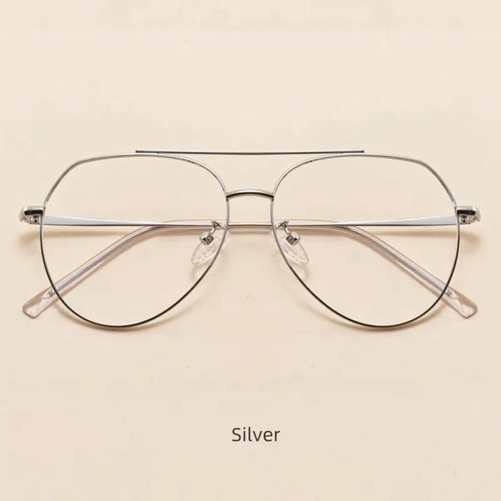 KatKani Unisex Full Rim Oval Double Bridge Alloy Eyeglasses 2309 Full Rim KatKani Eyeglasses Silver  