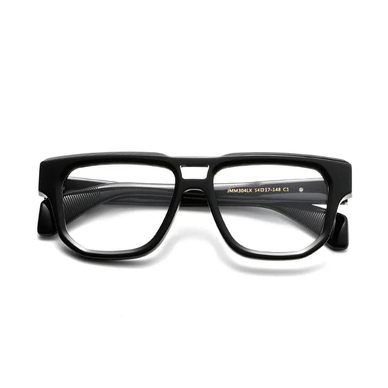 Muzz Men's Full Rim Square Double Bridge Acetate Eyeglasses 84304 Full Rim Muzz black