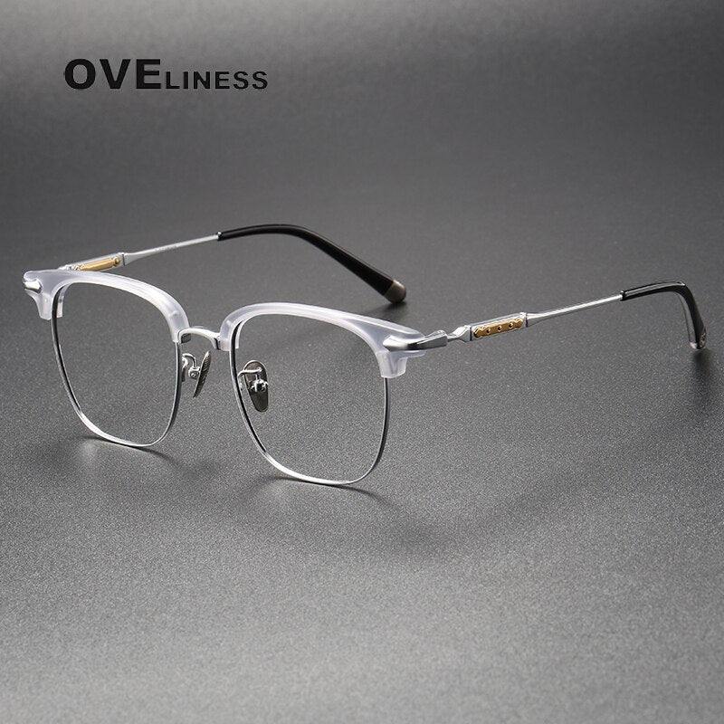 Oveliness Unisex Full Rim Square Acetate Titanium Eyeglasses 9701 Full Rim Oveliness grey silver  