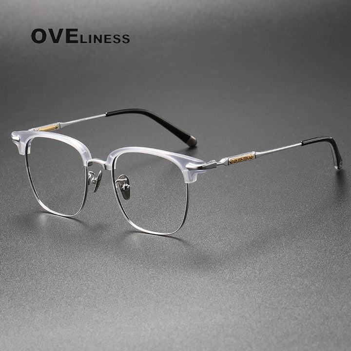 Oveliness Unisex Full Rim Square Acetate Titanium Eyeglasses 9701 Full Rim Oveliness grey silver  