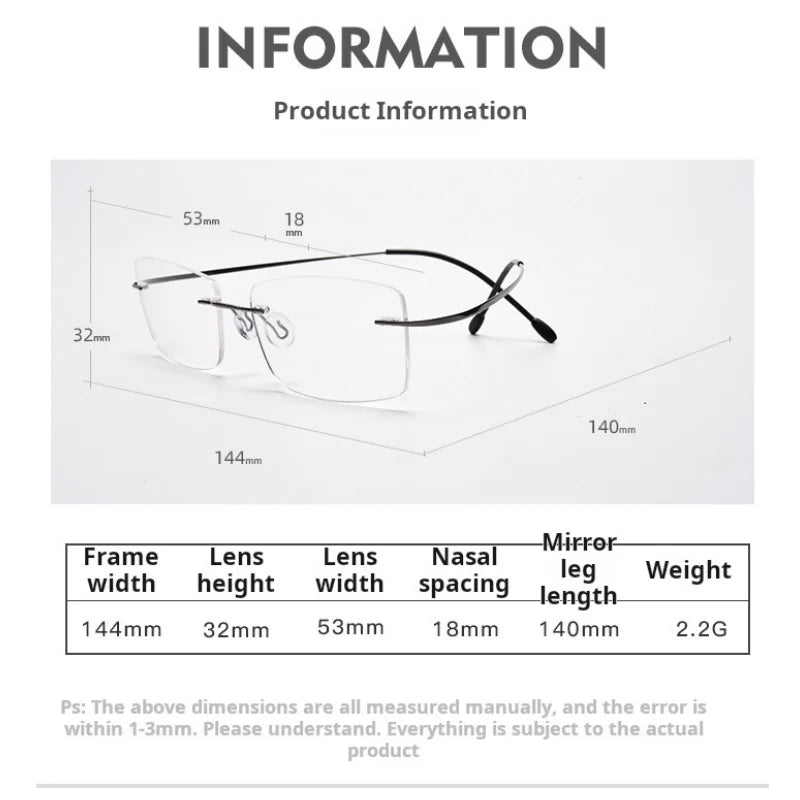 Momoja Unisex Rimless Square Titanium Eyeglasses 20017