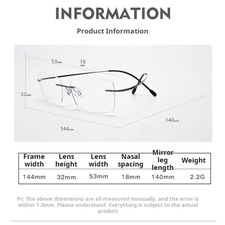 Momoja Unisex Rimless Square Titanium Eyeglasses 20017