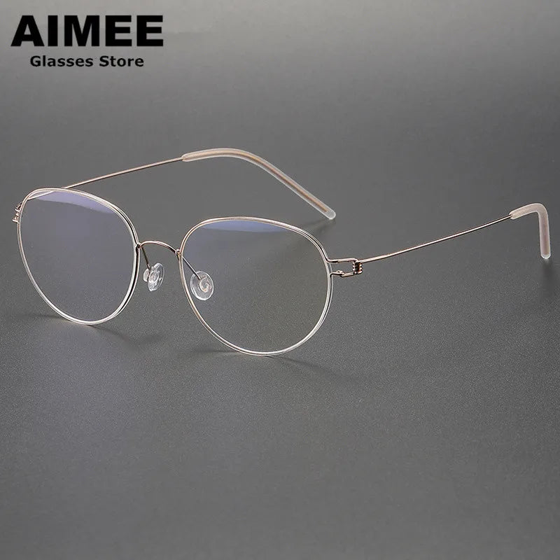 Aimee Unisex Full Rim Oval Round Screwless Titanium Eyeglasses 4352 Full Rim Aimee Golden  