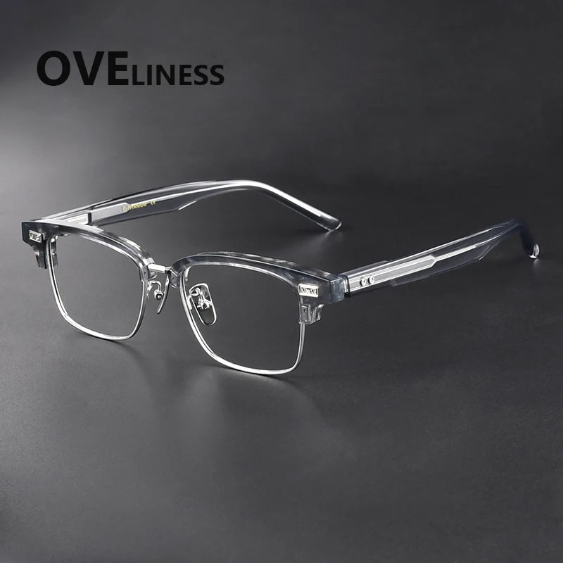 Oveliness Women's Full Rim Square Acetate Titanium Eyeglasses 369917