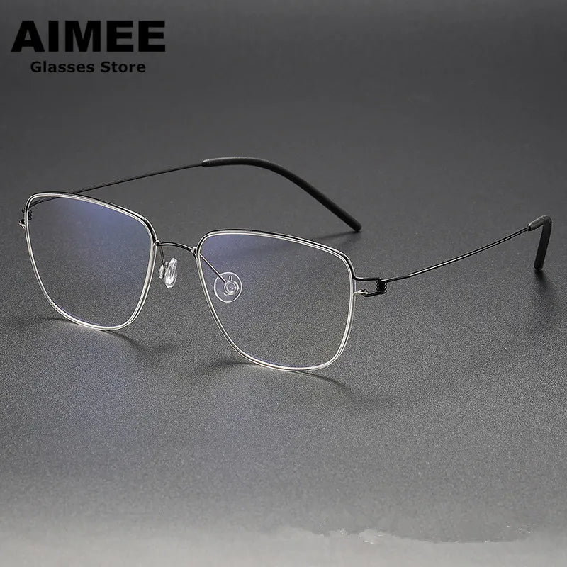 Aimee Unisex Full Rim Square Screwless Titanium Eyeglasses 7221 Full Rim Aimee Black-Silver  